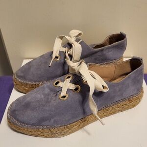 Eric Michael Blue Luxe Suede/Leather  Laced Espadrille Flatform sz.8/38 Ret.$228